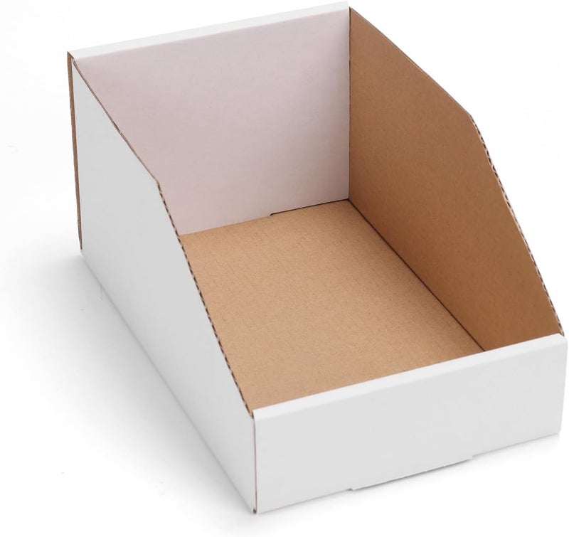 EXYGLO Cardboard Storage Bins 35 Pack, 9.4x6x4.5 Inch Cardboard Boxes, Corrugated Organizer Bins for Pantry, Shelves, Garage, Office, Shop, White - Image 1